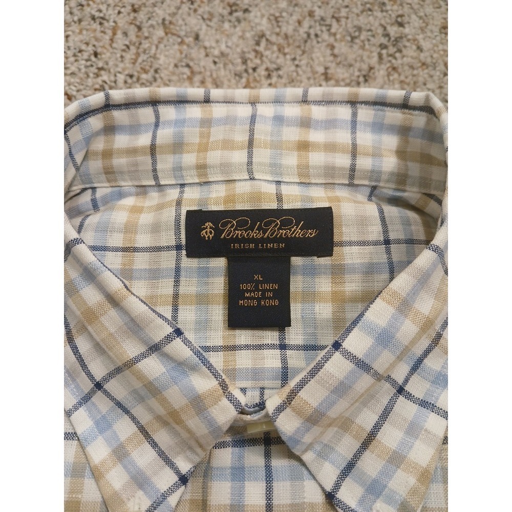 BROOKS BROTHERS Irish Linen Plaid LS Button Down Shirt Sz Xl White/Blue/Tan NEW - Picture 4 of 9